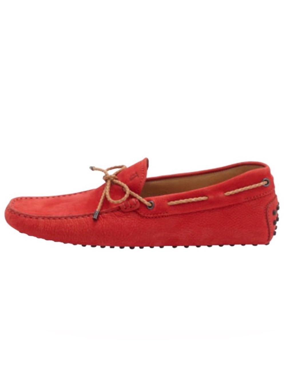 TOD'S Red Nubuck Leather Bow Loafers Men's 7.5 Slip On Driving Shoes NIB